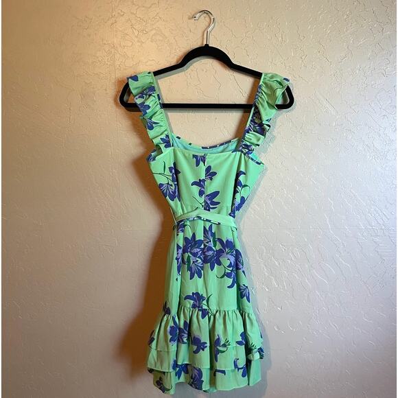 Likely Green & Blue Floral Ruffle Mini Dress - Size 00 - Picture 7 of 11